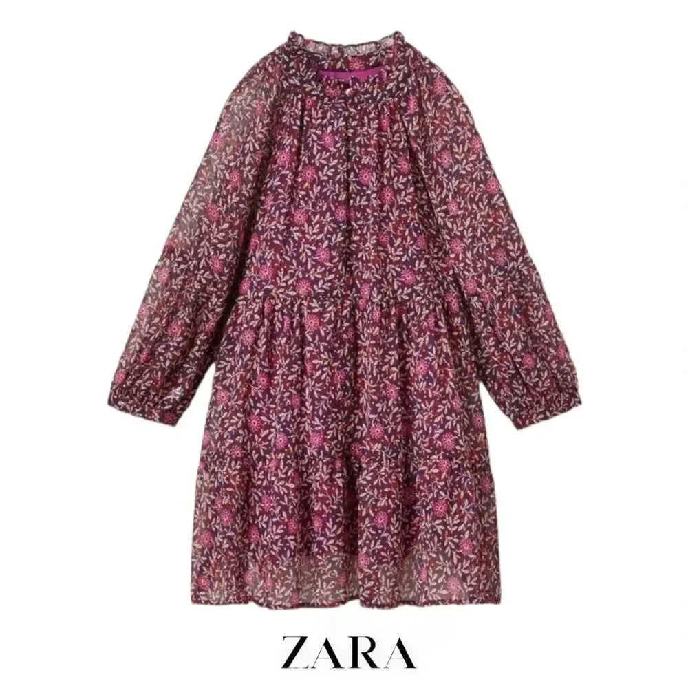 Zara Kids Purple Floral Rhinestone Dress Sizes 6 8 9 NWT Long Sleeve Girls Dress